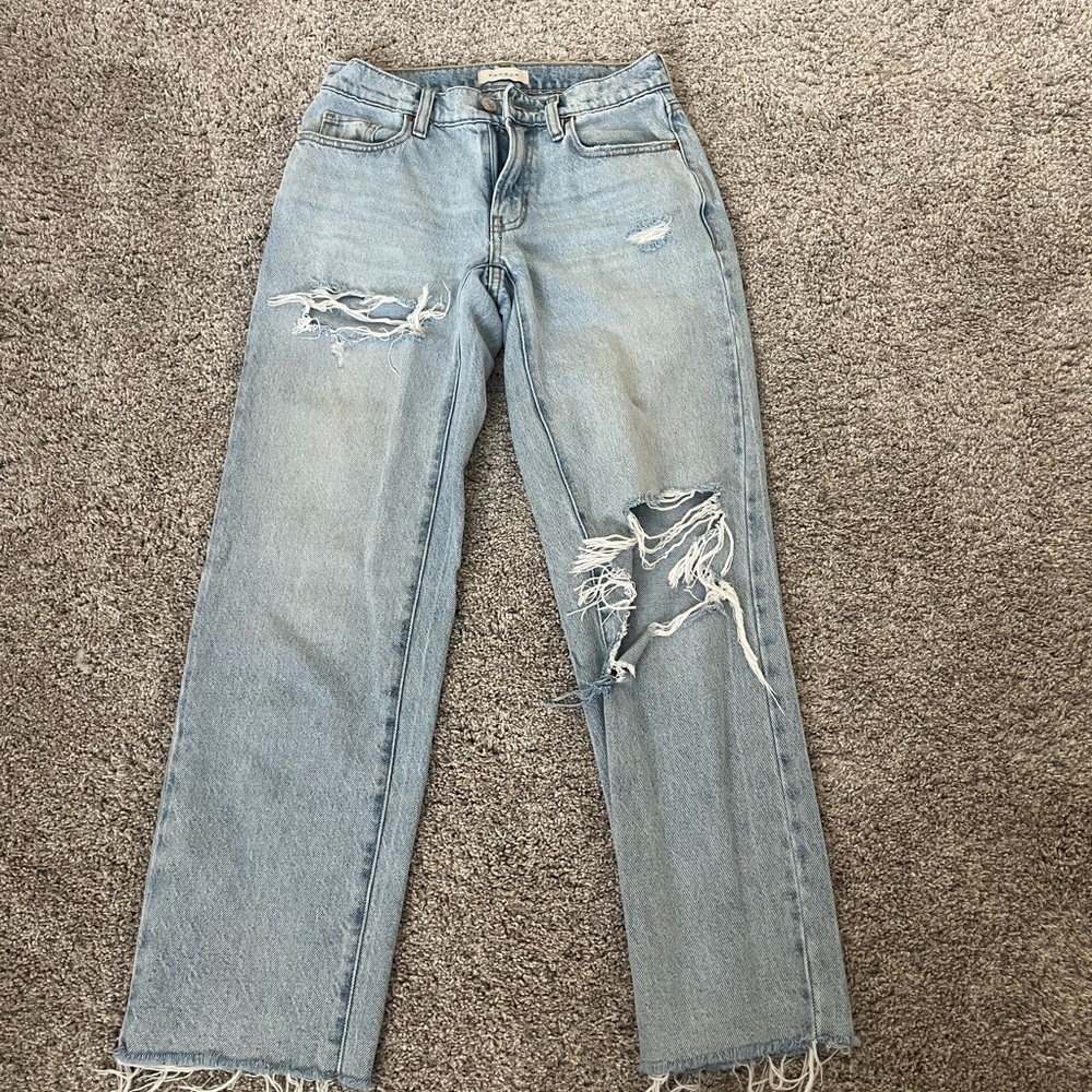 PacSun Blue Straight Leg Jeans with Distressed Details